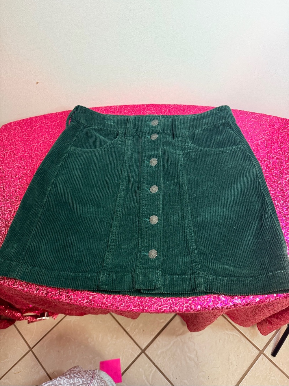 American Eagle Outfitters Forest Green Corduroy Button-Front Mini Skirt
